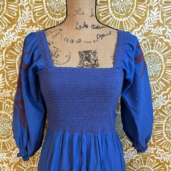 OMIKA Anthropologie Dunmore Square Neck Smock Tie Back Embroidered Mini Dress XS - Picture 4 of 10